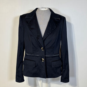 Escada Blazer Jacket Women’s EU 40 Navy Blue Two Button Front Flap Pockets US 8